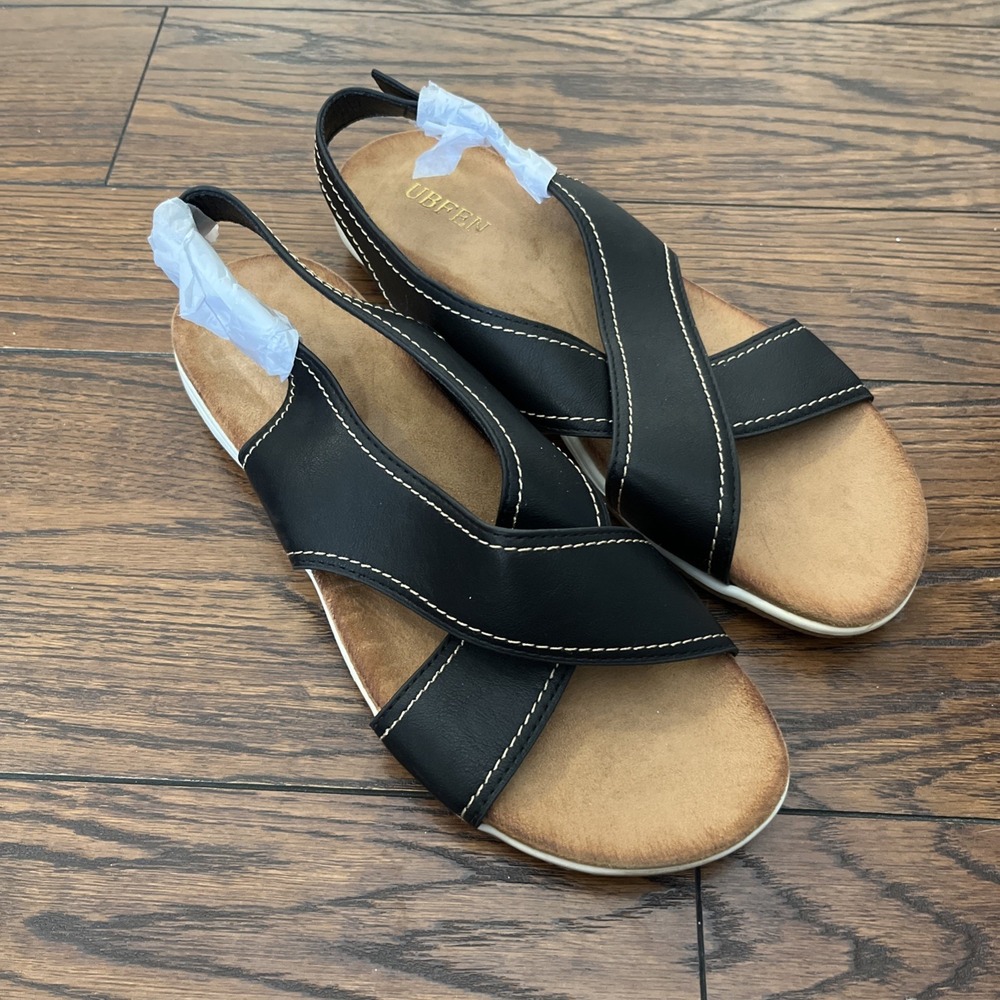 UBFEN Womens Flat Sandals Arch Support Slingback Black Size 40 / 9 - Picture 4 of 8